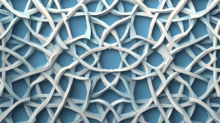 Aufkleber - Abstract 3D white and light blue intertwined lines pattern background.