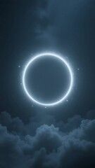 Wall Mural - Glowing ring softly illuminates tranquil night clouds dreamy ethereal blue tones. AI Generated