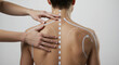 © Vasiliy - Hands massaging man back with glowing lines indicating spine and muscle structure. Chiropractic therapy concept for pain relief, posture correction healthcare promotion for medical centers