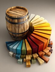 Fototapete - Barrel Morphing Into Pie Chart Illustrating Energy Distribution Among Various Resources and Materials