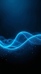 Wall Mural - Abstract Blue Particle Wave Gently Flows Dark Background. AI Generated