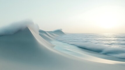Wall Mural - Misty Wave with Seascape, and Sunrise.