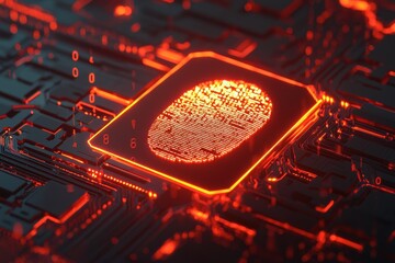 Wall Mural - digital circuit board with embedded fingerprint and neon glow