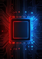 Wall Mural - abstract circuit board design with bright neon colors and technology