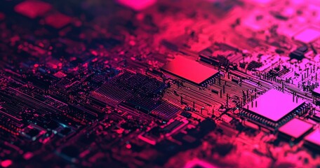 Wall Mural - abstract close-up of circuit board design with vibrant neon colors