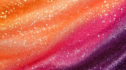 Poster - Shimmering Gradient Fabric Texture with Sparkling Glitter in Shades of Orange, Pink, and Purple