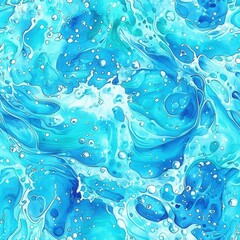 Leinwandbilder - Vivid abstract watercolor art with a splash of ocean blue, featuring dynamic swirls, scattered bubbles, and fluid shapes