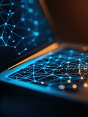 Wall Mural - illuminated laptop screen with futuristic digital network patterns