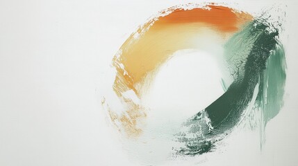 Poster - Abstract Circular Paint Strokes in Orange, Yellow, and Green on Textured White Canvas - Artistic Expression and Contemporary Design