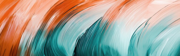 Poster - Fluid Motion: Dynamic Brushstrokes Transitioning from Warm Amber to Cool Teal in Artistic Design