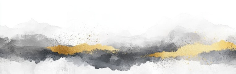 Leinwandbilder - Abstract gray and golden watercolor landscape illustration with subtle textures and fluid shapes, perfect for artistic background
