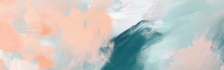 Poster - Elegant pastel painting with mint and peach pencil strokes creating abstract modern art on canvas texture