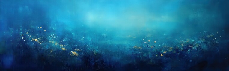 Poster - Abstract ocean depths canvas painting in shades of deep blue and aquamarine, accented with gold highlights and light textures