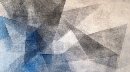 Poster - Abstract pencil strokes composition with translucent geometric shapes in blue, black and white