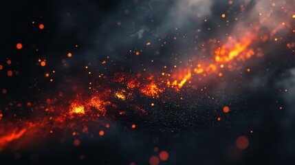 Poster - Dynamic Bokeh Effect: Crimson and Bright Orange Particles Against a Dark, Moody Backdrop