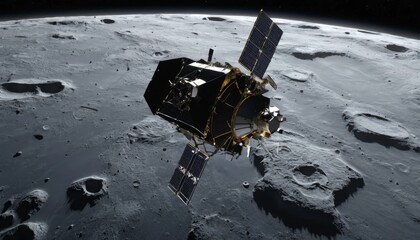 lunar spacecraft orbiting the moon showcasing detailed surface features and vast celestial landscape