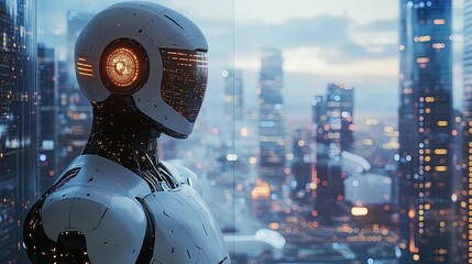 Futuristic Robot in a Cityscape
