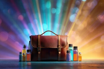 Poster - Doctor Bag Filled With Wellness Items Radiating Colorful Light in a Serene Setting