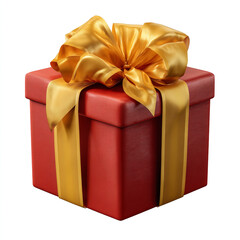 Wall Mural - Realistic red gift box wrapped with shiny golden satin ribbon and large bow perfect for celebration and holidays isolated on transparent background isolated white background