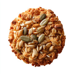 Wall Mural - Crunchy oatmeal cookie topped with a mix of sesame and sunflower seeds in rustic style perfect for healthy snack ads isolated on transparent background. isolated white background