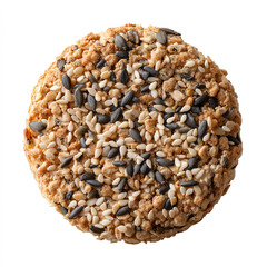 Wall Mural - Crunchy oatmeal cookie topped with a mix of sesame and sunflower seeds in rustic style perfect for healthy snack ads isolated on transparent background. isolated white background
