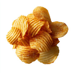 Wall Mural - Crispy golden ridged potato chips with wavy texture and light salt seasoning perfect snack food detail isolated on transparent background. isolated white background