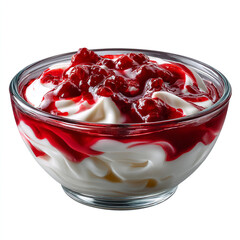 Wall Mural - Glass bowl filled with thick creamy yogurt swirled with vibrant red berry jam isolated on transparent background. isolated white background