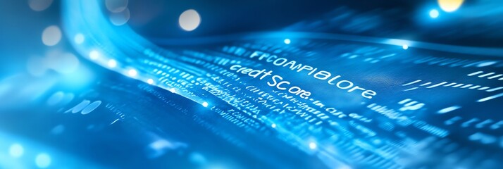 glowing blue data stream with credit score concept for technology