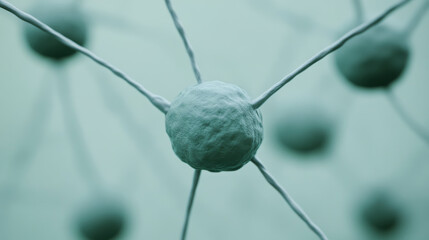 close up of network of interconnected spheres, resembling molecular or neural structure, with soft green hue creating calming effect