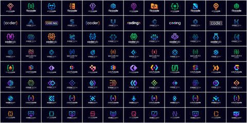 Modern coding logo and icon set. Abstract developer symbol logo vector. Usable for business and technology.