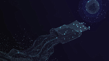 Wall Mural - ethernet cable as starry sky with planets and stars in wireframe vector concept for technology and c