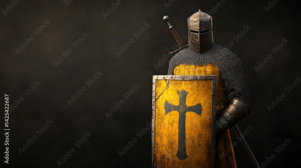 Medieval Knight in Full Armor with Shield and Sword Stock Illustration ...