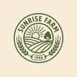© novianti - Circular Farm Logo Design with Sunrise Field and Tree Illustration