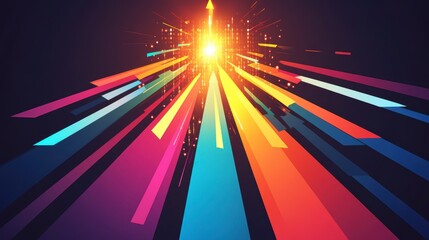 Wall Mural - Abstract colorful light streaks converging towards a bright center, creating a dynamic and energetic composition.