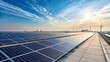 © Zabi - Solar panel array, expansive, blue sky, wispy clouds, renewable energy, industrial scale, clean technology, geometric pattern, photovoltaic cells, sustainable power, futuristic landscape