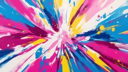 Wall Mural - Abstract colorful explosion with pink, blue, yellow, and white paint splatters.