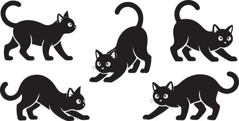  Cat Silhouette Vector Collection in Various Poses for Animal Design, Pet Illustrations, Feline Graphics, and Halloween Themes