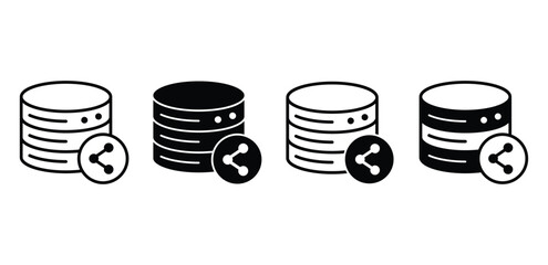 Wall Mural - database sharing icons black and white minimalist vector design
