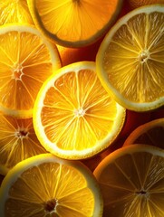 Poster - Sliced Citrus Fruit Displaying Juicy Texture in Vibrant Light for Fresh and Colorful Culinary Presentations