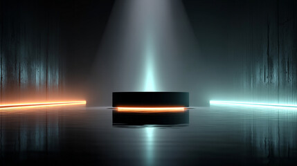 Wall Mural - abstract dark background with golden light orange light beam across the jet-black surface, creating 