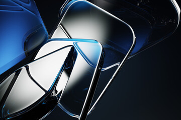 Wall Mural - abstract black 3d background wallpaper with glass transparent square plates, blue gradient and light