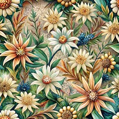  Seamless floral pattern, watercolor style, vintage floral background with sunflowers for textile, fabric, wallpaper and decoration