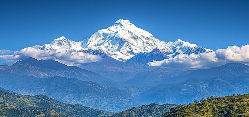 Wall Mural - beautiful view of the majestic snow-capped peak with clouds on top in the himalayas, conceptual phot