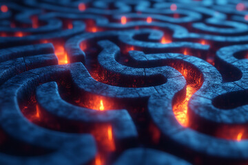 Poster - A captivating close-up of a maze-like structure with glowing elements, ideal for creative design projects and digital art.