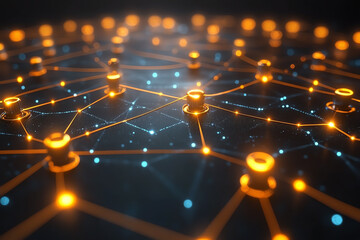 Poster - A close-up view of a vibrant digital network showcasing interconnected nodes, representing advanced technology and innovation.