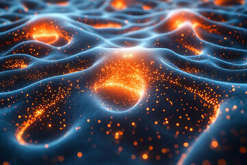 Aufkleber - A mesmerizing close-up view of glowing particles in a dynamic, wave-like formation, representing the fusion of science and art.