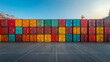 © Alex Alex - Panoramic view of the many colorful cargo containers stacked on top of each other in several rows.