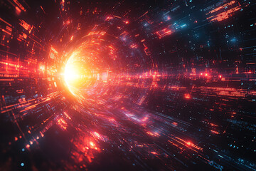 Leinwandbilder - A vibrant cosmic tunnel of light representing energy and movement through space, bursting with color and dynamic textures.
