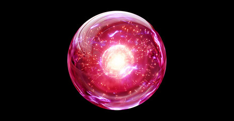 Wall Mural - red glass bubbles, crystal, glowing core, liquid sphere, skincare essence ball, liquid oil foam, cel