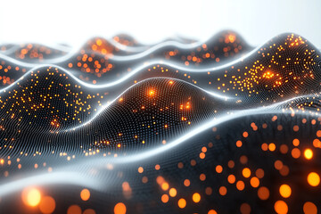 Poster - Dynamic waves of glowing orbs create a mesmerizing visual of light and movement, showcasing innovation in digital art and technology.